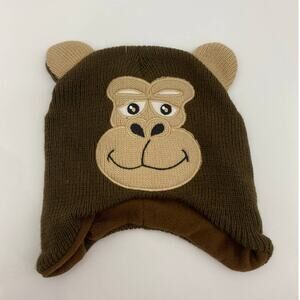 Monkey Beanie Hat Kids Brown Knit 100% Acrylic Winter Cap Unisex One Size NEW